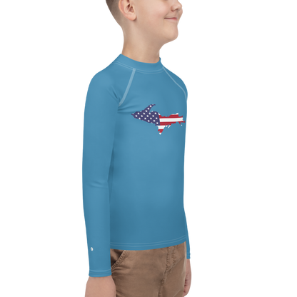 Michigan Upper Peninsula Rash Guard (w/ UP USA Flag) | Youth - Lake Michigan Blue