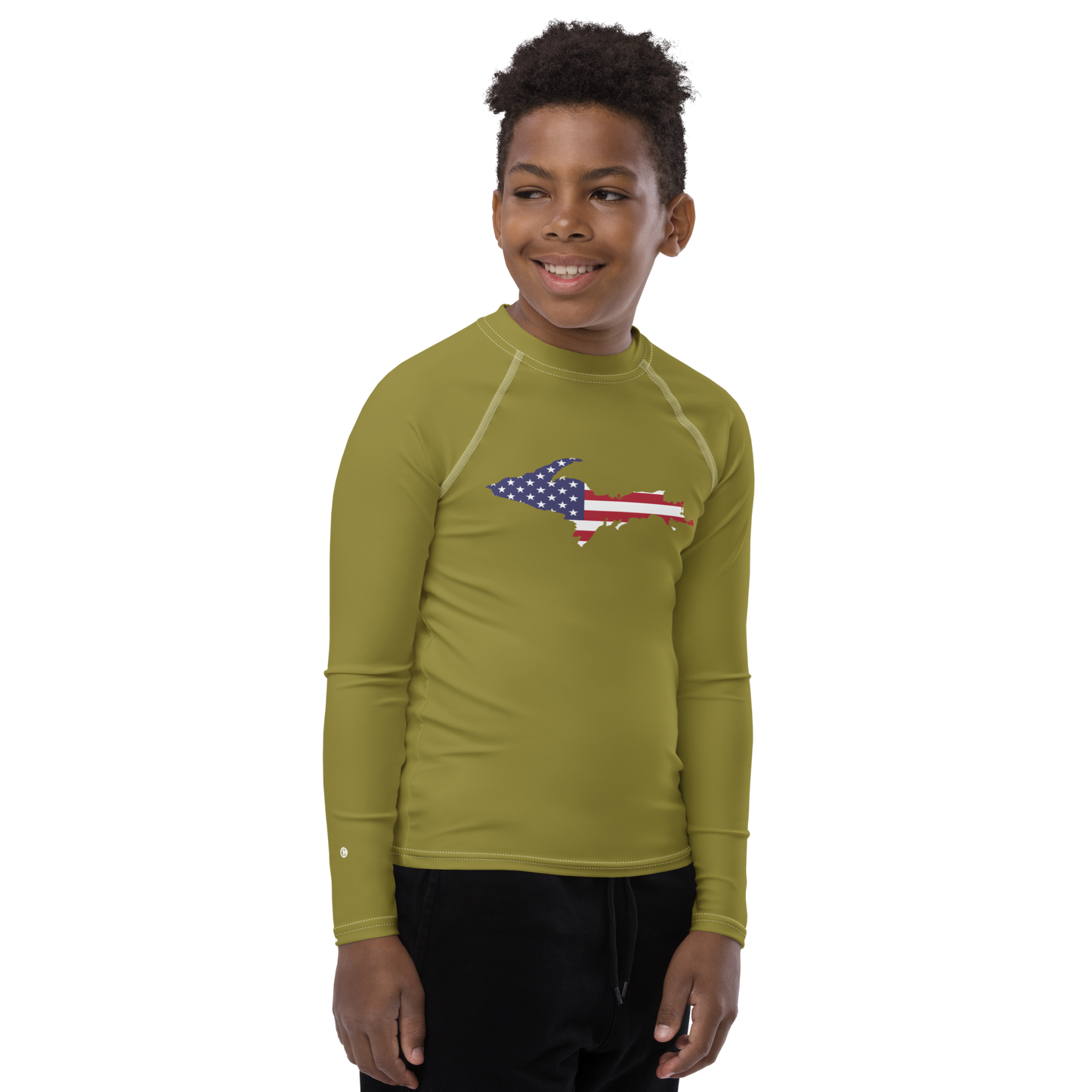 Michigan Upper Peninsula Rash Guard (w/ UP USA Flag) | Youth - Scrub Gold