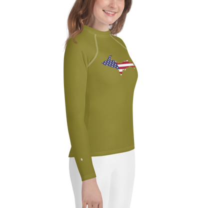 Michigan Upper Peninsula Rash Guard (w/ UP USA Flag) | Youth - Scrub Gold