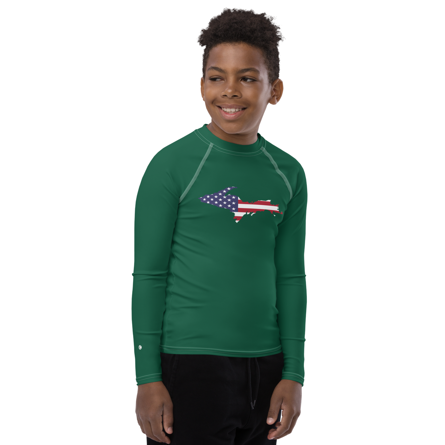 Michigan Upper Peninsula Rash Guard (w/ UP USA Flag) | Youth - Superior Green