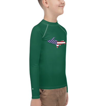 Michigan Upper Peninsula Rash Guard (w/ UP USA Flag) | Youth - Superior Green