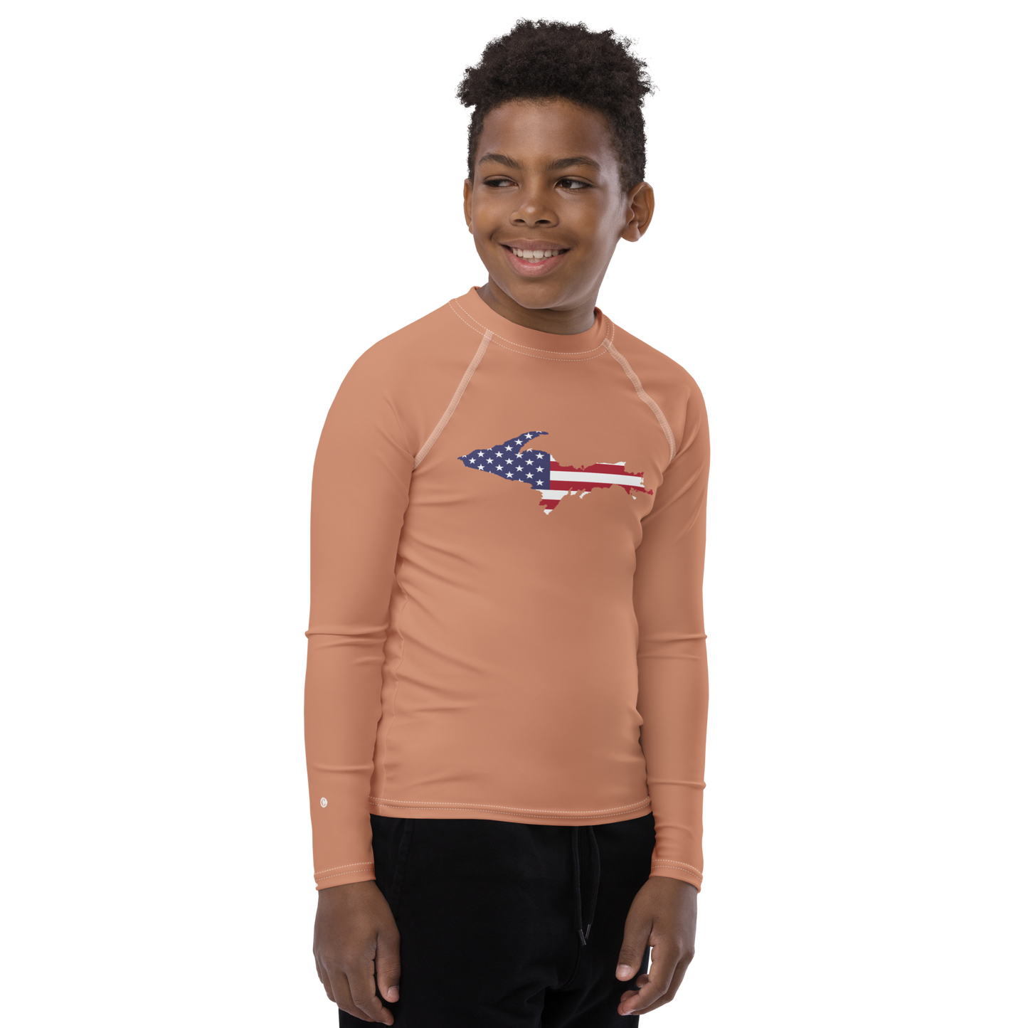 Michigan Upper Peninsula Rash Guard (w/ UP USA Flag) | Youth - Copper Color