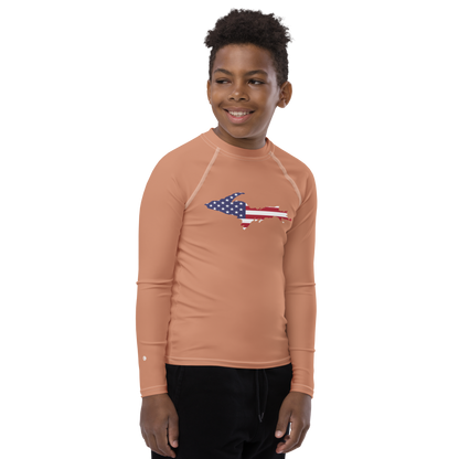 Michigan Upper Peninsula Rash Guard (w/ UP USA Flag) | Youth - Copper Color