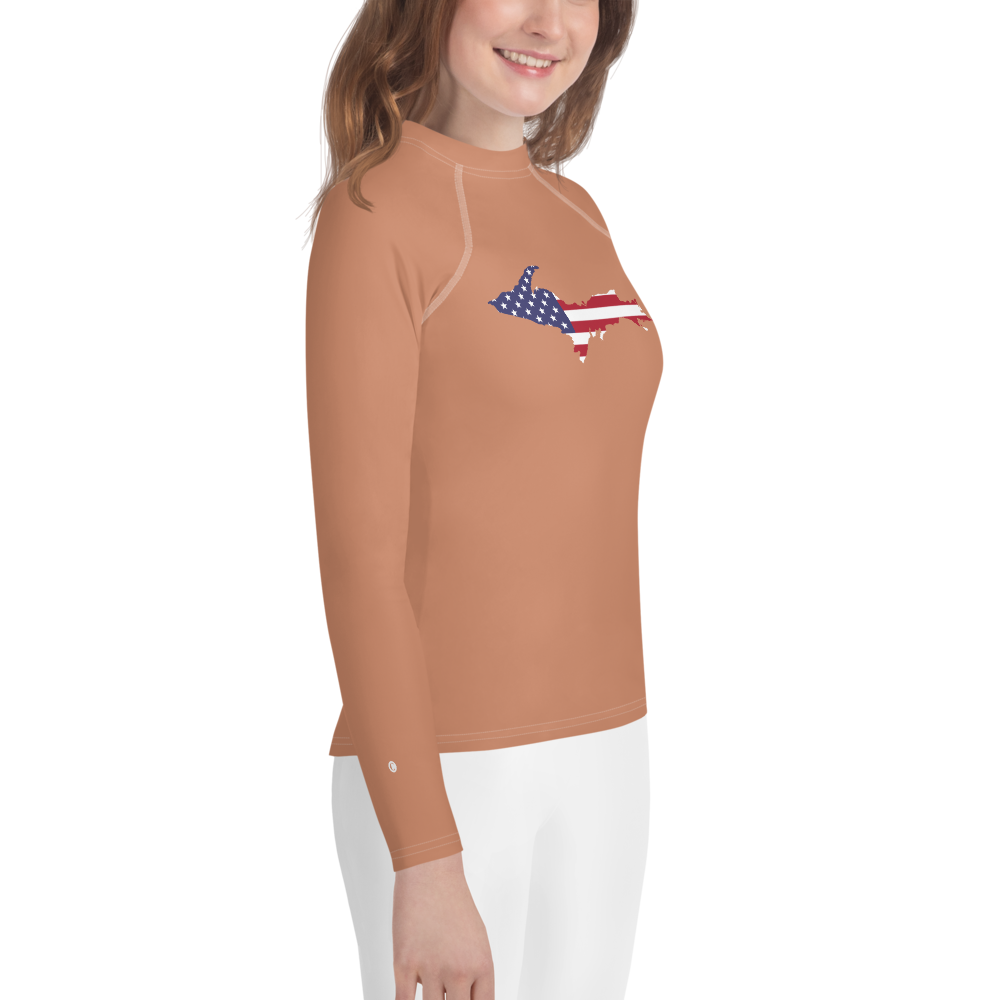 Michigan Upper Peninsula Rash Guard (w/ UP USA Flag) | Youth - Copper Color