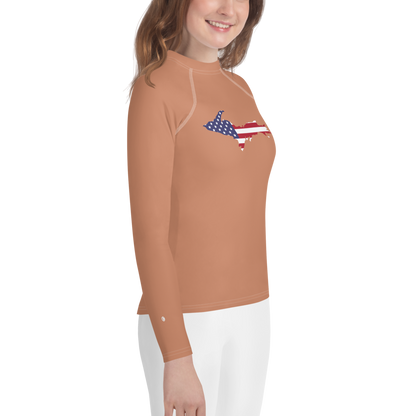 Michigan Upper Peninsula Rash Guard (w/ UP USA Flag) | Youth - Copper Color