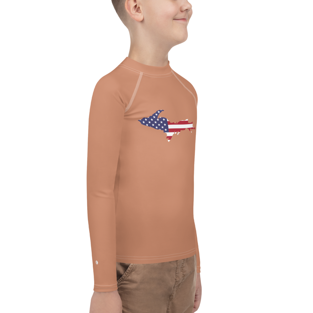 Michigan Upper Peninsula Rash Guard (w/ UP USA Flag) | Youth - Copper Color