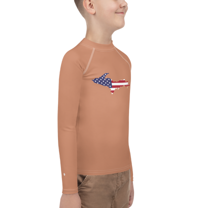 Michigan Upper Peninsula Rash Guard (w/ UP USA Flag) | Youth - Copper Color