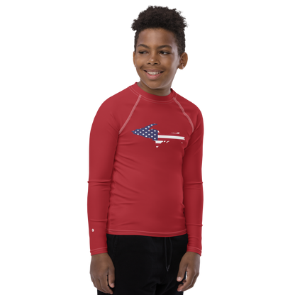 Michigan Upper Peninsula Rash Guard (w/ UP USA Flag) | Youth - Thimbleberry Red