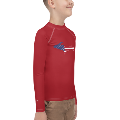 Michigan Upper Peninsula Rash Guard (w/ UP USA Flag) | Youth - Thimbleberry Red