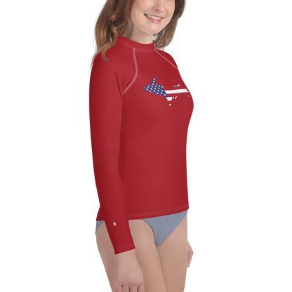 Michigan Upper Peninsula Rash Guard (w/ UP USA Flag) | Youth - Thimbleberry Red