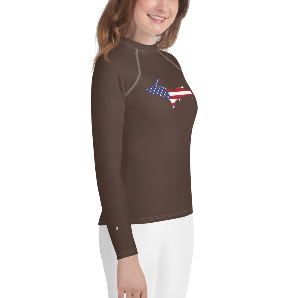 Michigan Upper Peninsula Rash Guard (w/ UP USA Flag) | Youth - Hickory Color