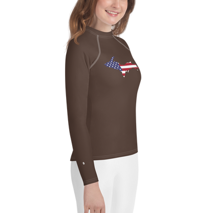 Michigan Upper Peninsula Rash Guard (w/ UP USA Flag) | Youth - Hickory Color