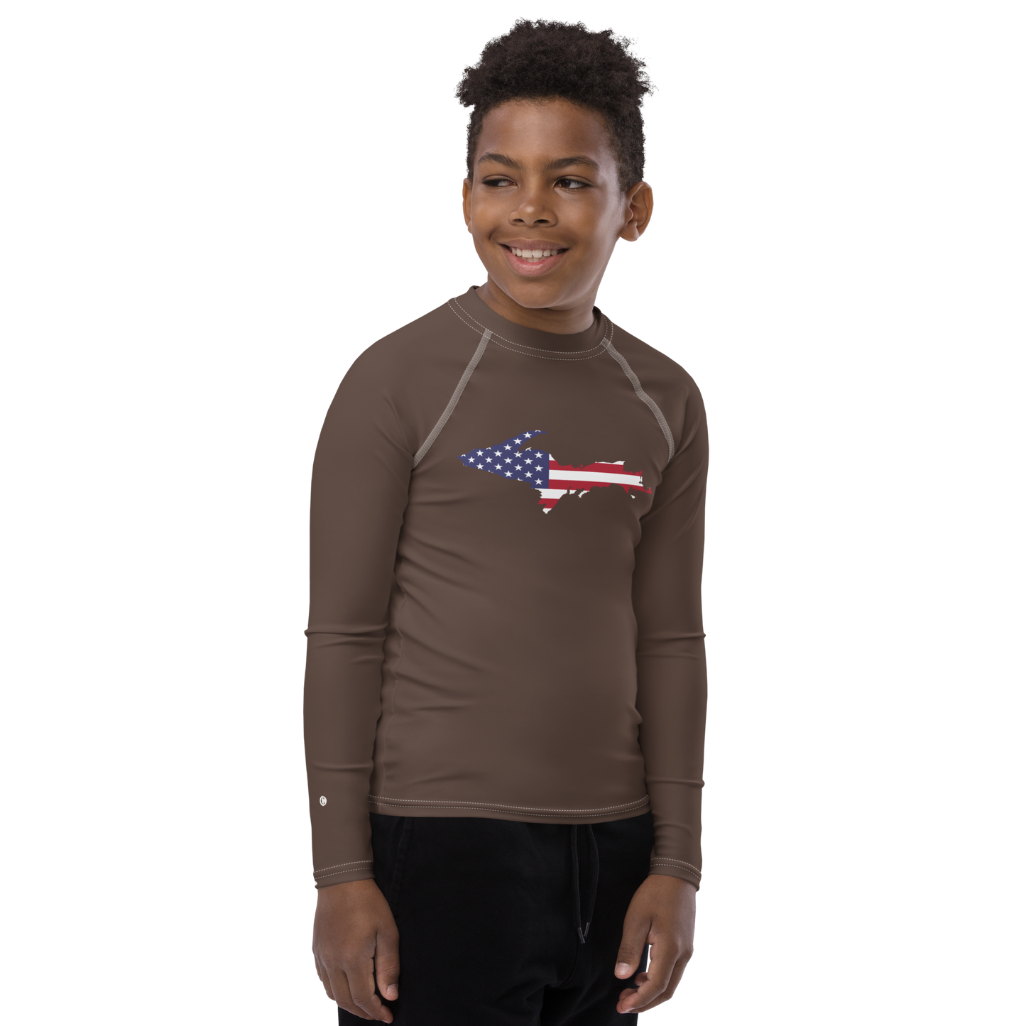 Michigan Upper Peninsula Rash Guard (w/ UP USA Flag) | Youth - Hickory Color