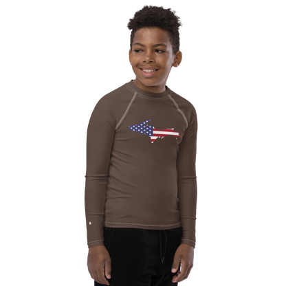 Michigan Upper Peninsula Rash Guard (w/ UP USA Flag) | Youth - Hickory Color