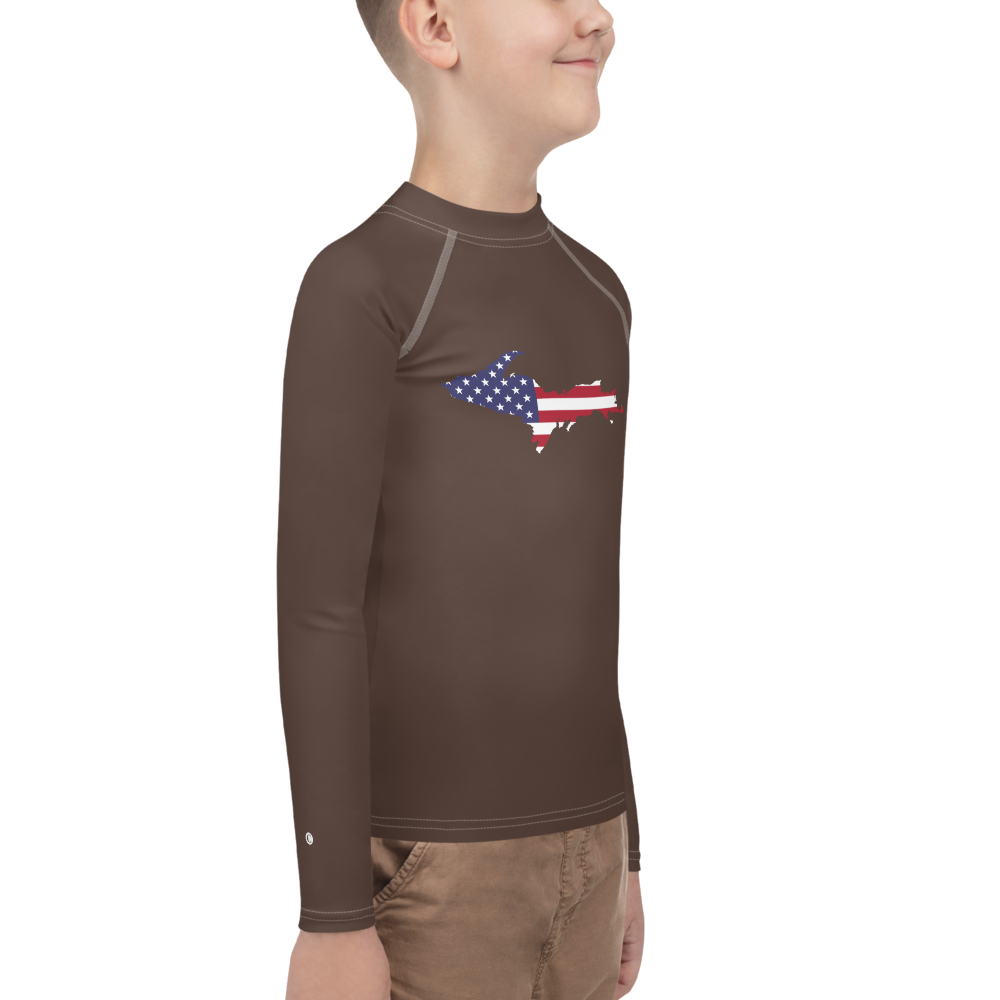 Michigan Upper Peninsula Rash Guard (w/ UP USA Flag) | Youth - Hickory Color