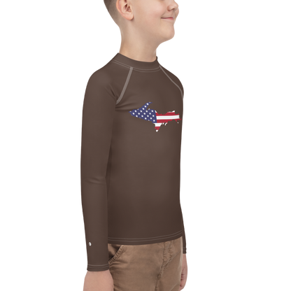 Michigan Upper Peninsula Rash Guard (w/ UP USA Flag) | Youth - Hickory Color