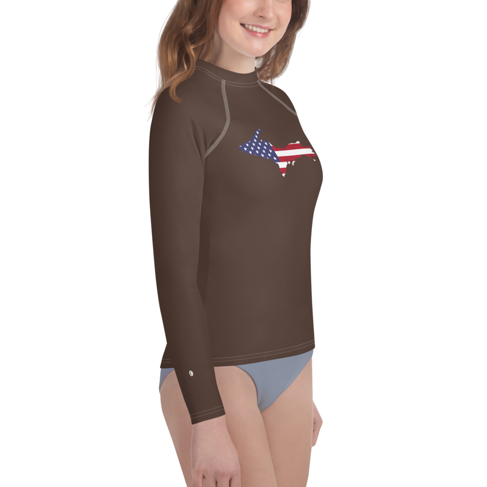 Michigan Upper Peninsula Rash Guard (w/ UP USA Flag) | Youth - Hickory Color