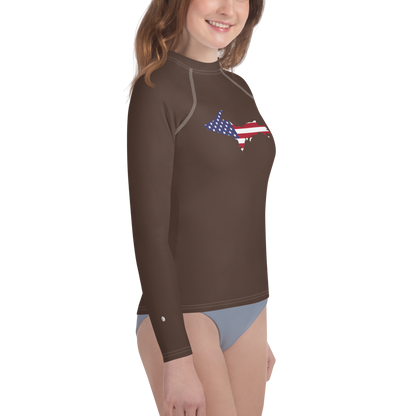 Michigan Upper Peninsula Rash Guard (w/ UP USA Flag) | Youth - Hickory Color