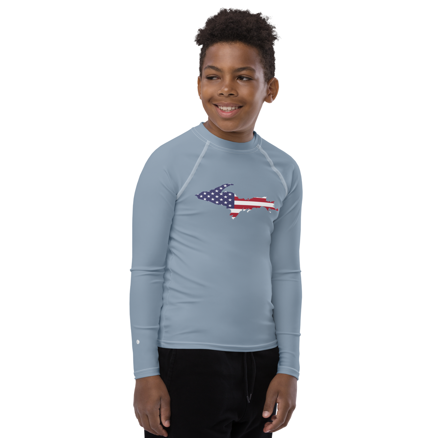 Michigan Upper Peninsula Rash Guard (w/ UP USA Flag) | Youth - B-24 Grey