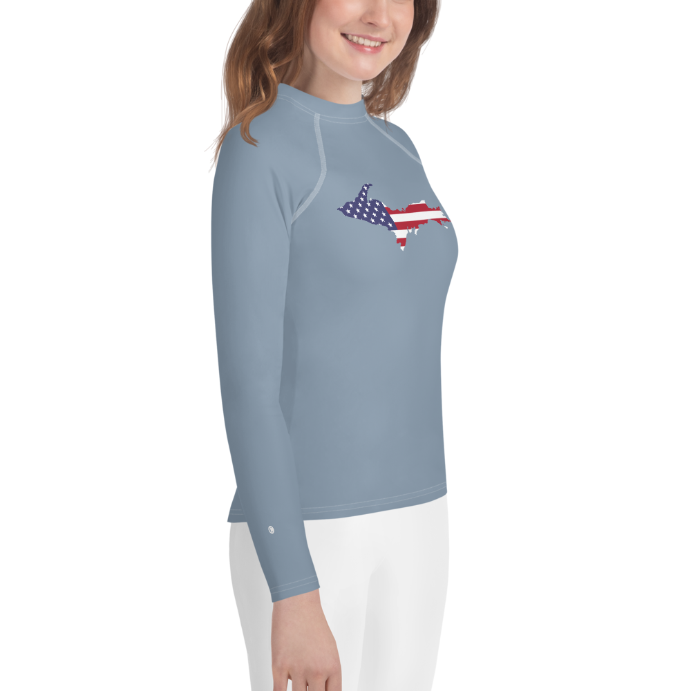 Michigan Upper Peninsula Rash Guard (w/ UP USA Flag) | Youth - B-24 Grey