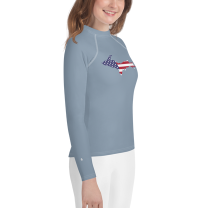 Michigan Upper Peninsula Rash Guard (w/ UP USA Flag) | Youth - B-24 Grey