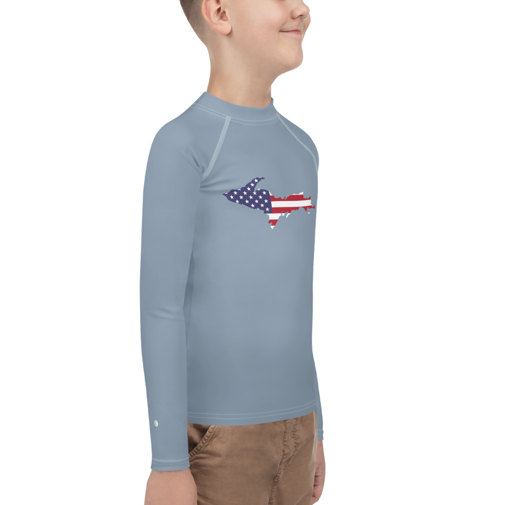 Michigan Upper Peninsula Rash Guard (w/ UP USA Flag) | Youth - B-24 Grey