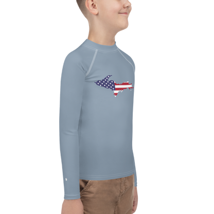 Michigan Upper Peninsula Rash Guard (w/ UP USA Flag) | Youth - B-24 Grey