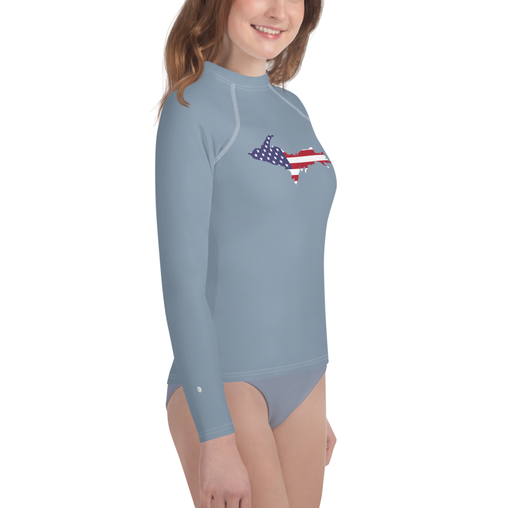 Michigan Upper Peninsula Rash Guard (w/ UP USA Flag) | Youth - B-24 Grey