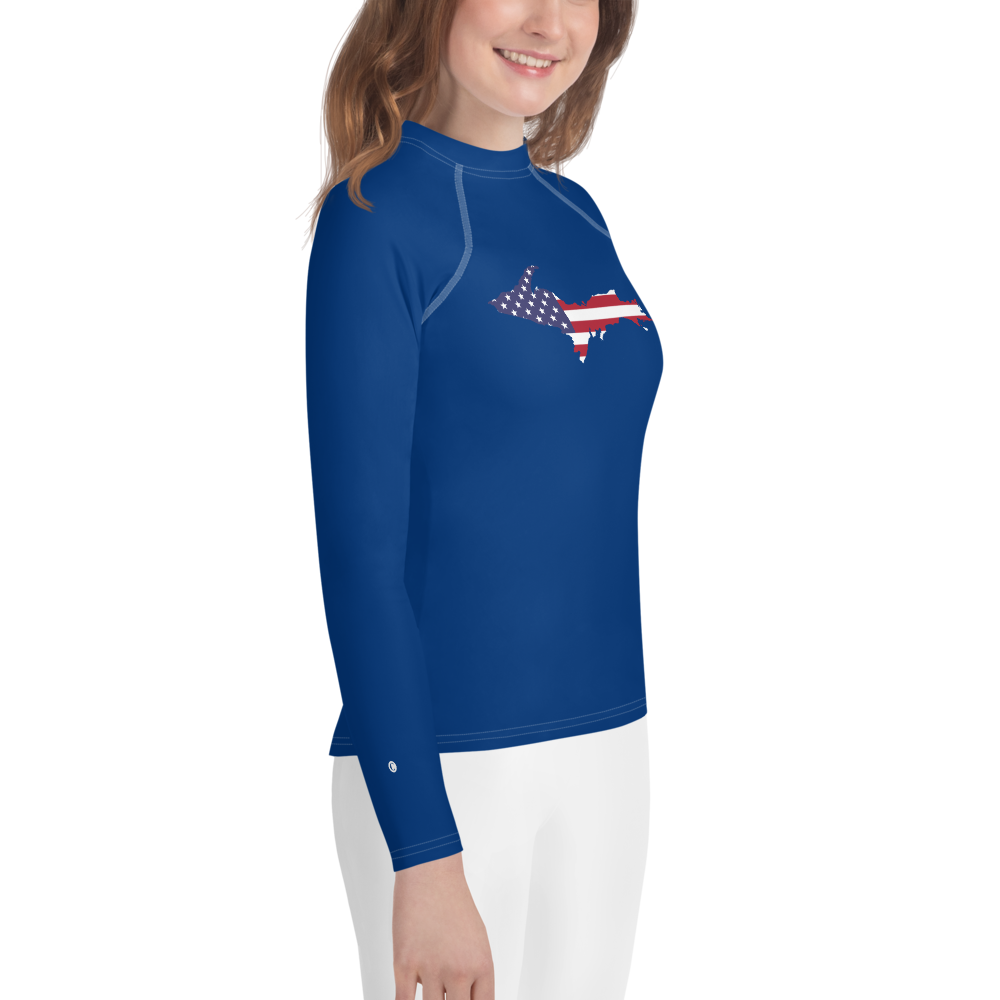 Michigan Upper Peninsula Rash Guard (w/ UP USA Flag) | Youth - Dearborn Blue