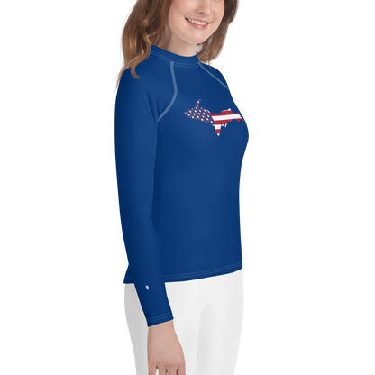 Michigan Upper Peninsula Rash Guard (w/ UP USA Flag) | Youth - Dearborn Blue