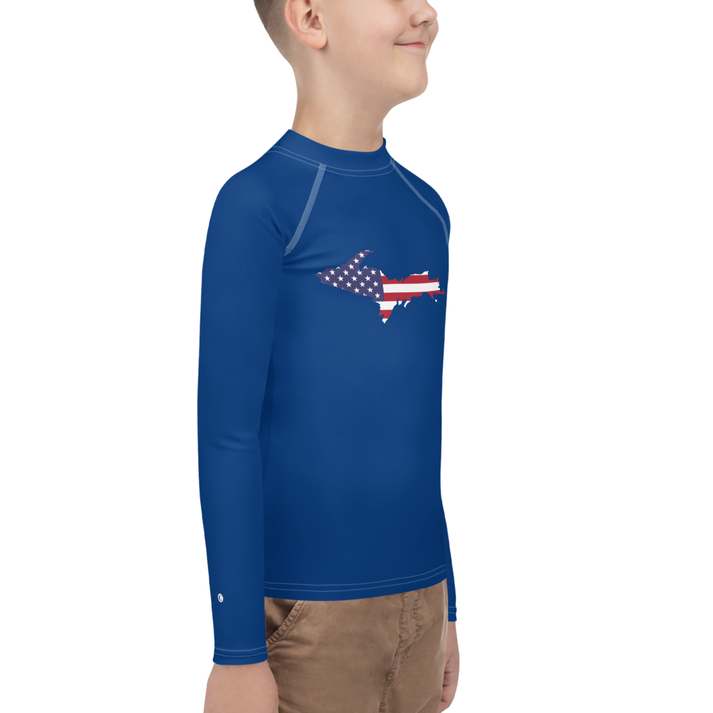 Michigan Upper Peninsula Rash Guard (w/ UP USA Flag) | Youth - Dearborn Blue