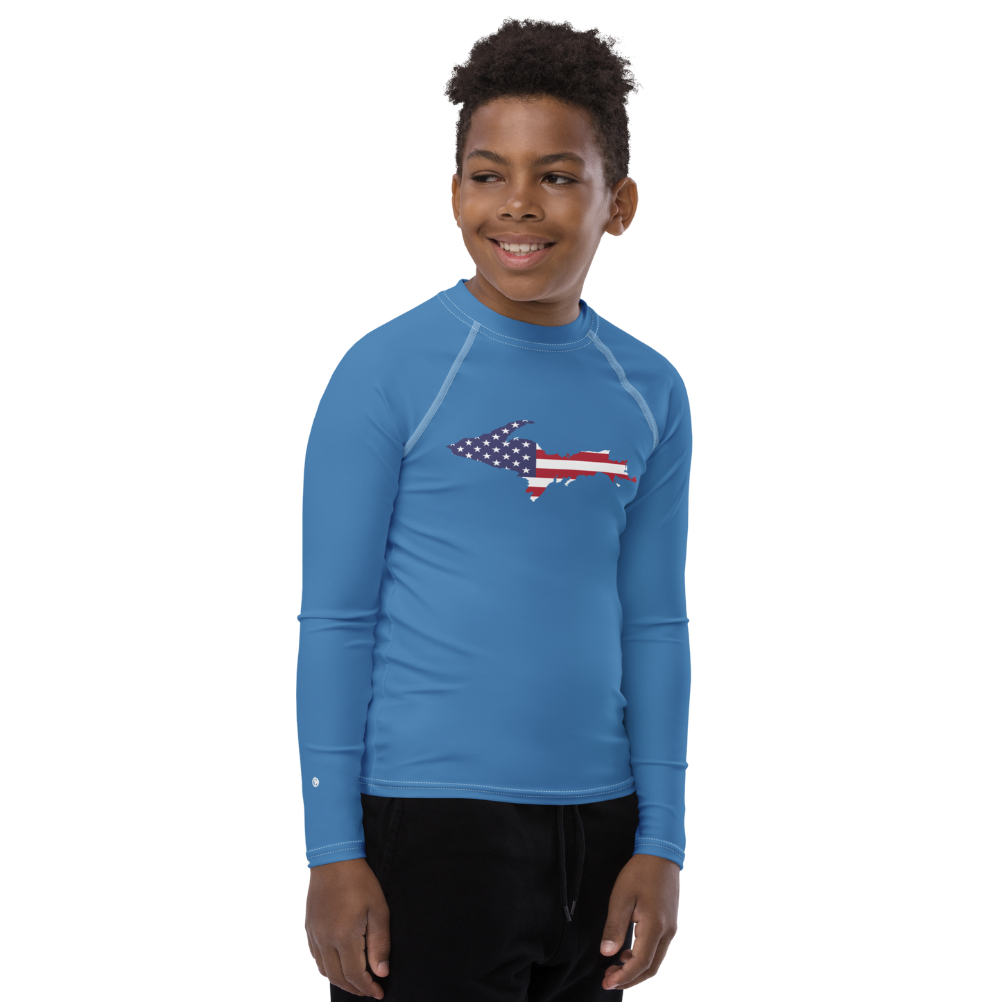 Michigan Upper Peninsula Rash Guard (w/ UP USA Flag) | Youth - Lake Superior Blue