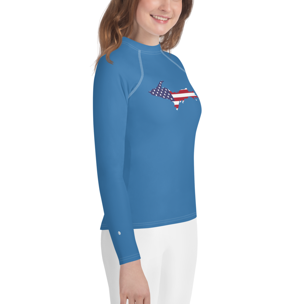 Michigan Upper Peninsula Rash Guard (w/ UP USA Flag) | Youth - Lake Superior Blue