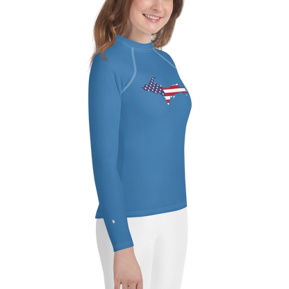 Michigan Upper Peninsula Rash Guard (w/ UP USA Flag) | Youth - Lake Superior Blue