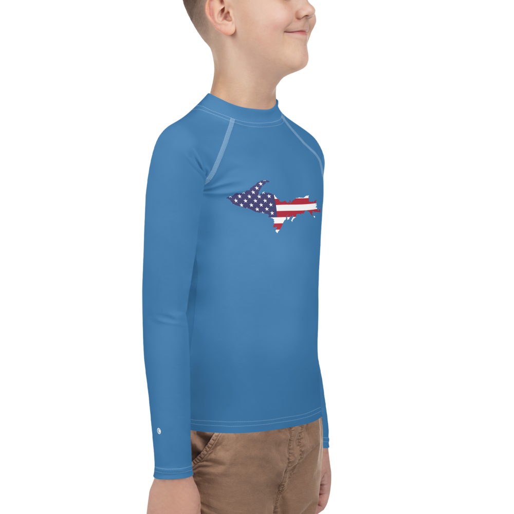 Michigan Upper Peninsula Rash Guard (w/ UP USA Flag) | Youth - Lake Superior Blue