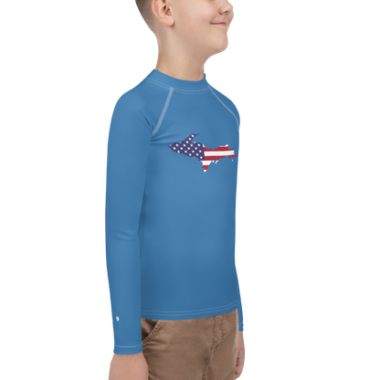 Michigan Upper Peninsula Rash Guard (w/ UP USA Flag) | Youth - Lake Superior Blue