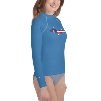 Michigan Upper Peninsula Rash Guard (w/ UP USA Flag) | Youth - Lake Superior Blue