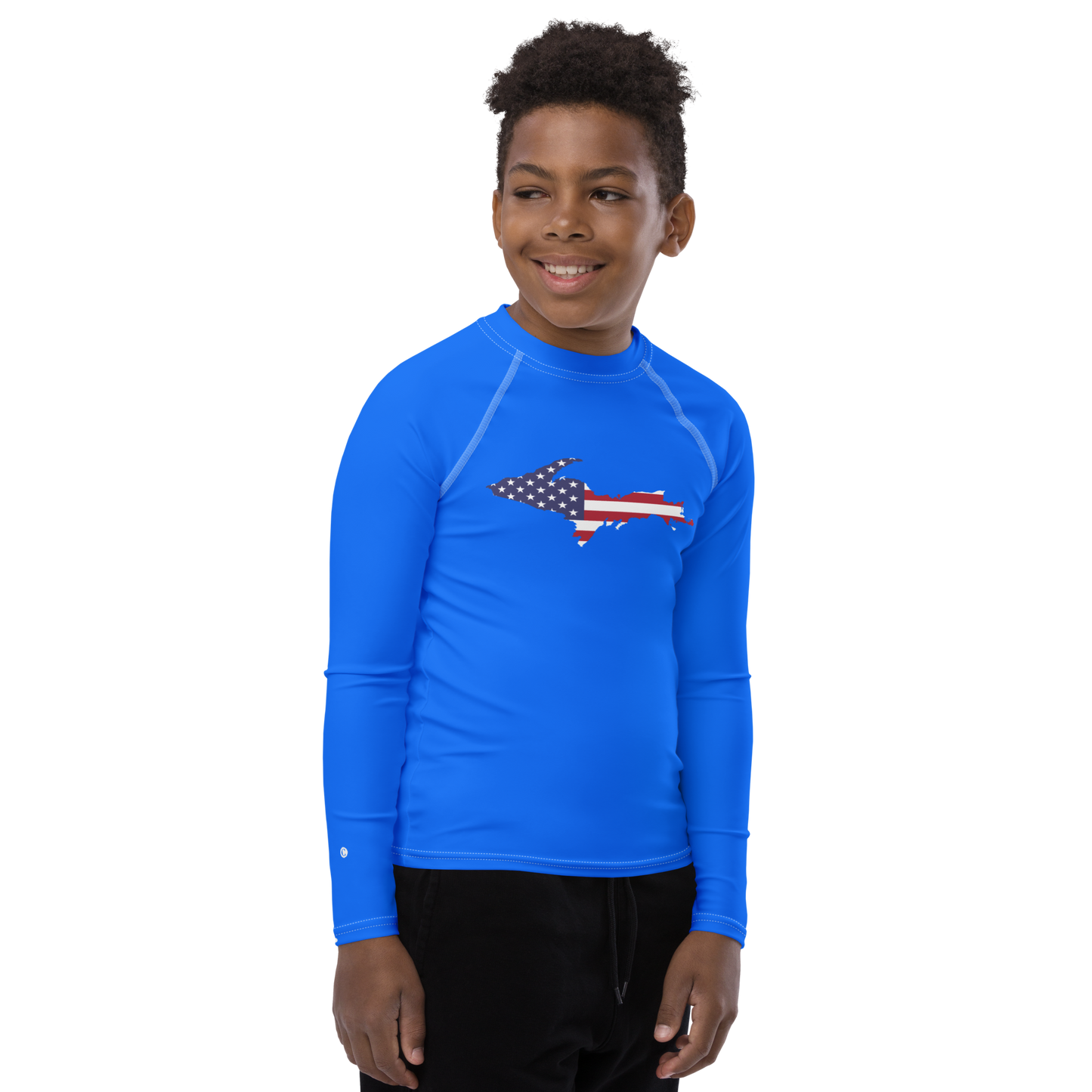 Michigan Upper Peninsula Rash Guard (w/ UP USA Flag) | Youth - Motor Town Blue