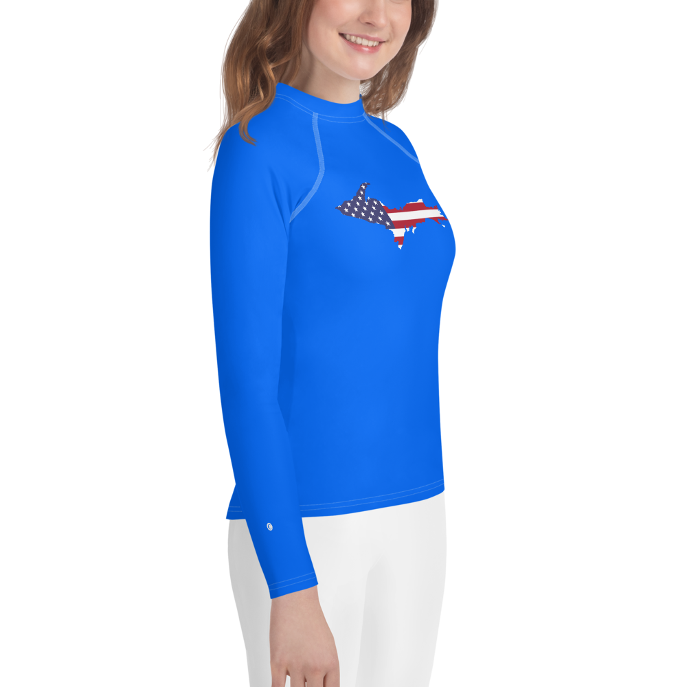 Michigan Upper Peninsula Rash Guard (w/ UP USA Flag) | Youth - Motor Town Blue