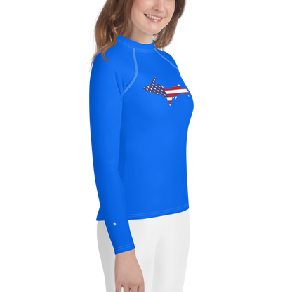 Michigan Upper Peninsula Rash Guard (w/ UP USA Flag) | Youth - Motor Town Blue