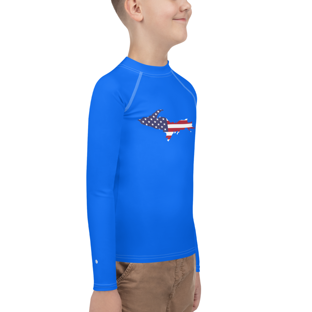 Michigan Upper Peninsula Rash Guard (w/ UP USA Flag) | Youth - Motor Town Blue