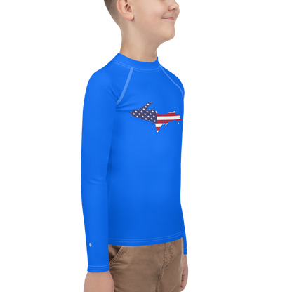 Michigan Upper Peninsula Rash Guard (w/ UP USA Flag) | Youth - Motor Town Blue