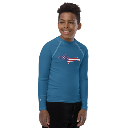 Michigan Upper Peninsula Rash Guard (w/ UP USA Flag) | Youth - Blueberry