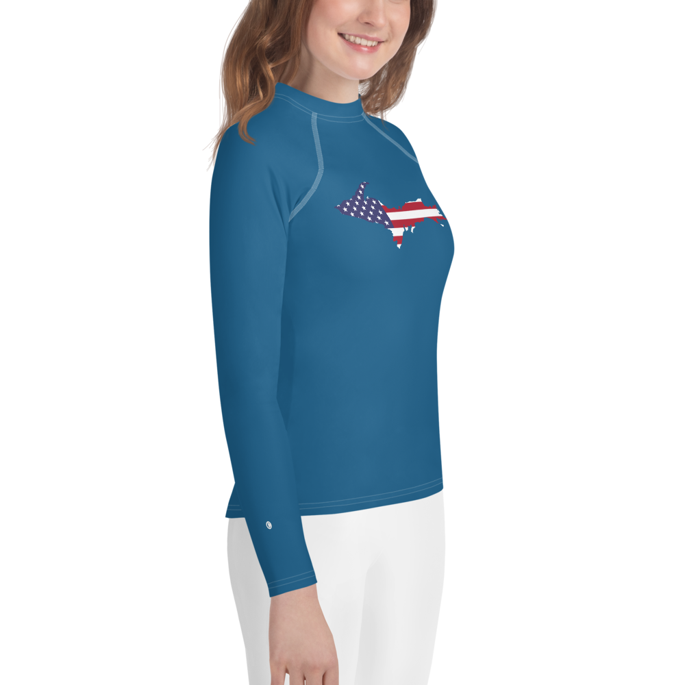 Michigan Upper Peninsula Rash Guard (w/ UP USA Flag) | Youth - Blueberry