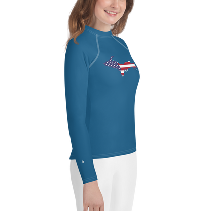 Michigan Upper Peninsula Rash Guard (w/ UP USA Flag) | Youth - Blueberry