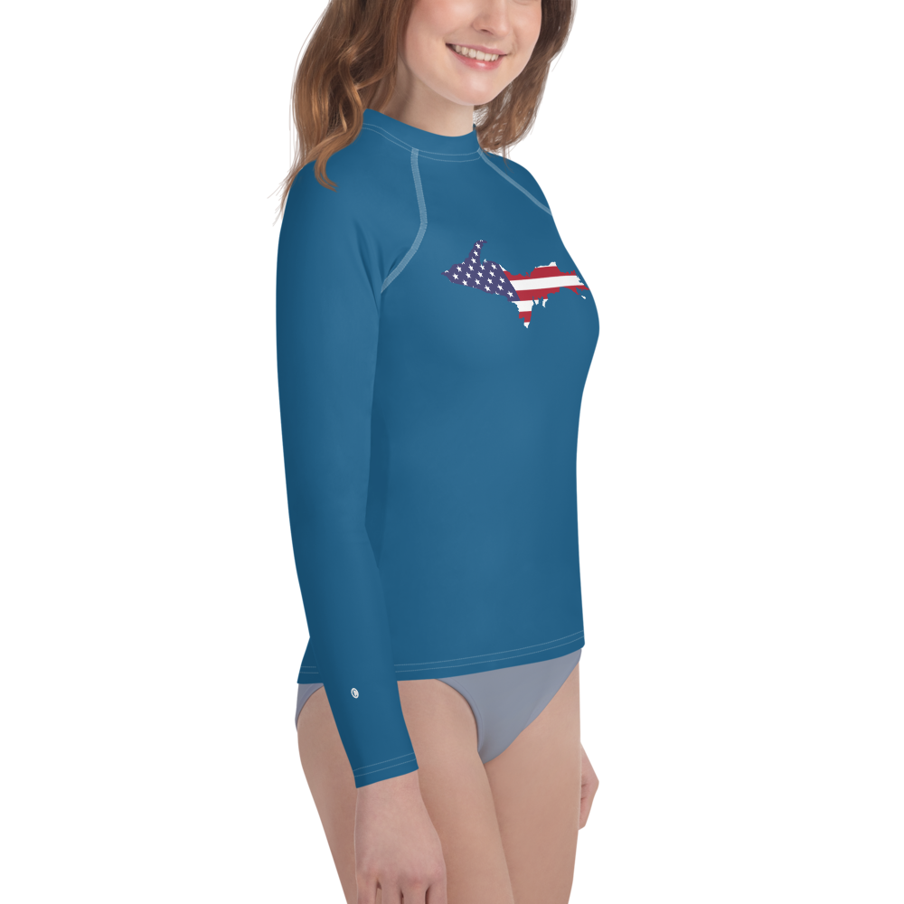 Michigan Upper Peninsula Rash Guard (w/ UP USA Flag) | Youth - Blueberry