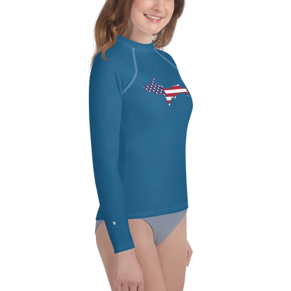 Michigan Upper Peninsula Rash Guard (w/ UP USA Flag) | Youth - Blueberry