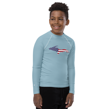 Michigan Upper Peninsula Rash Guard (w/ UP USA Flag) | Youth - Opal Blue