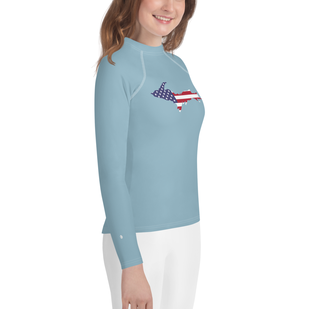 Michigan Upper Peninsula Rash Guard (w/ UP USA Flag) | Youth - Opal Blue