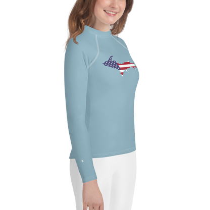 Michigan Upper Peninsula Rash Guard (w/ UP USA Flag) | Youth - Opal Blue